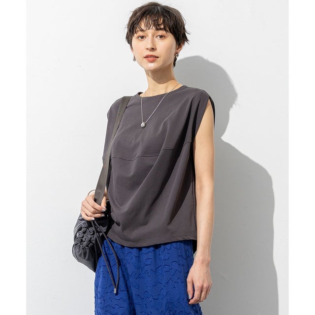 【SLOW/一部店舗限定】ライトツイストコットン 切り替えデザイン Tシャツ （グレー系）