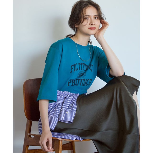 【SLOW/一部店舗限定】MVSコットン ヴィンテージ風 ロゴTEE （ダルブルー系）