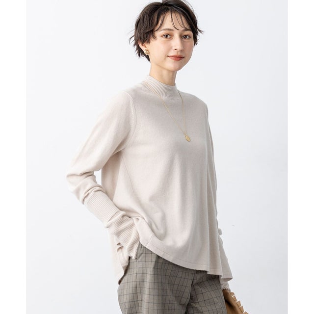 【洗える】ピュアカシミヤ フレア ニット （ベージュ系）