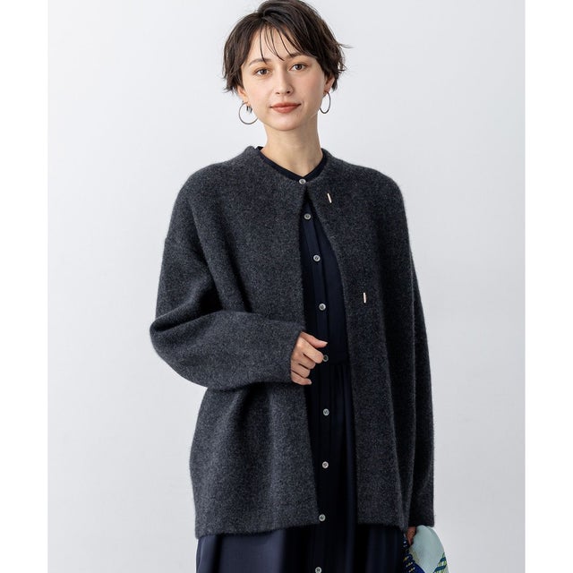 【見上愛さん着用/洗える】ラクーンブレンドダブルフェイス ニット アウター （グレー系）