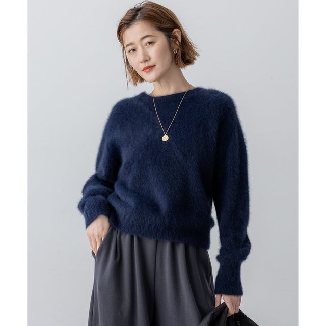 フォックスカシミヤファー ショート丈 ニット （ネイビー系）