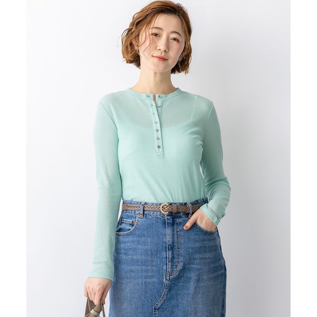 シアーリブ レイヤード ロンTEE （スモーキーグリーン系）