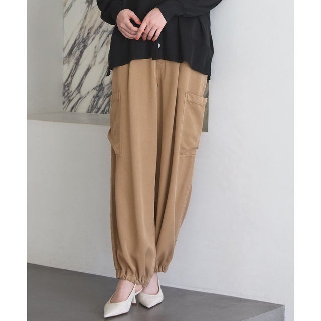 【SLOW/一部店舗限定】ガーメントツイル ワイドタック パンツ （ベージュ系）