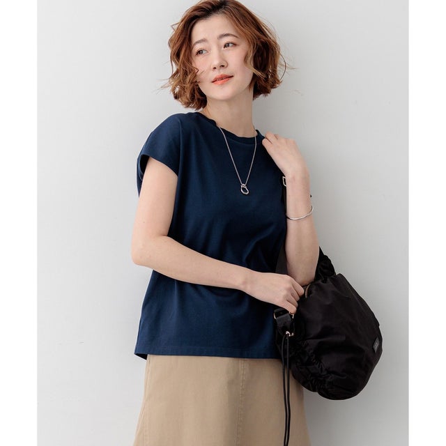 【WEB&一部店舗限定カラーあり】スビンハイツイスト フレンチスリーブ Tシャツ （ネイビー系）