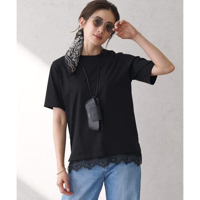 【見上愛さん着用】シアーコンフォート クルーネック Tシャツ （ブラック系）