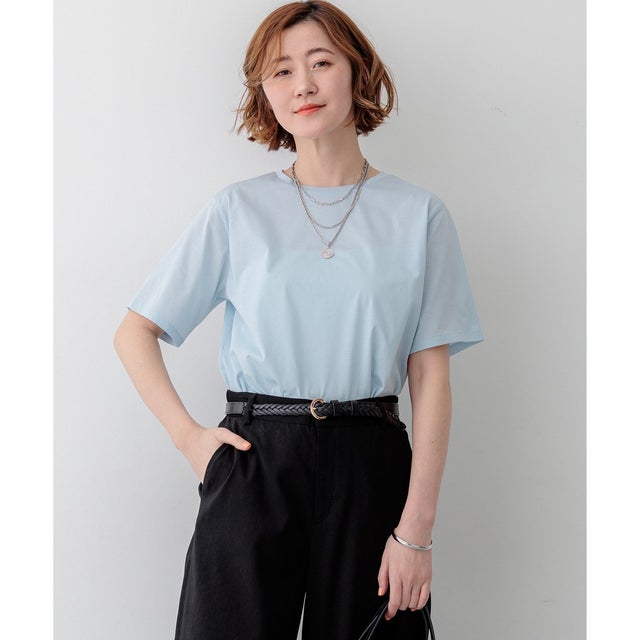 【見上愛さん着用】シアーコンフォート クルーネック Tシャツ （スカイブルー系）
