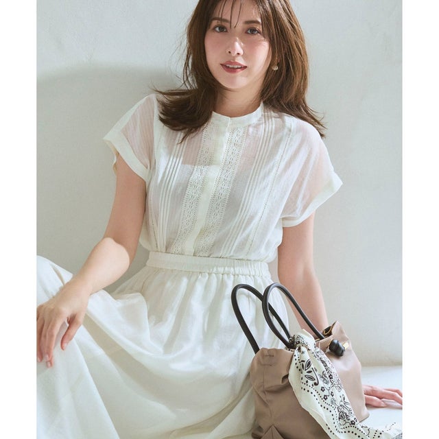 【WEB&一部店舗限定】レースピンタック フレンチスリーブ ブラウス （アイボリー系）