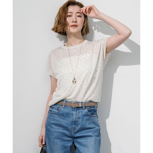 【WEB&一部店舗限定カラーあり】シアードット フレンチスリーブ ニット （ライトグレー系）