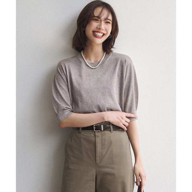 オータムメタリック パフスリーブ ニット Tシャツ （ピンク系）