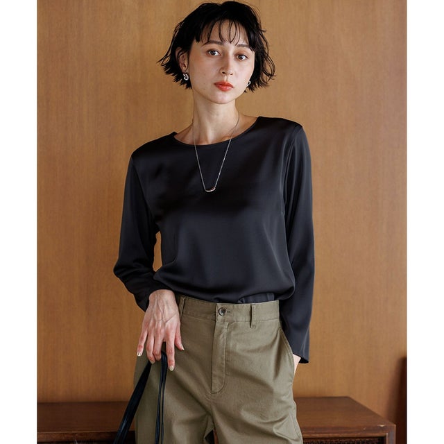 サテン ロングスリーブ Tシャツ （グレー系）