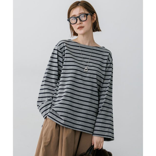 【一部予約/SLOW/一部店舗限定】ワイドスリーブ Tシャツ （トップグレー×ネイビー系）