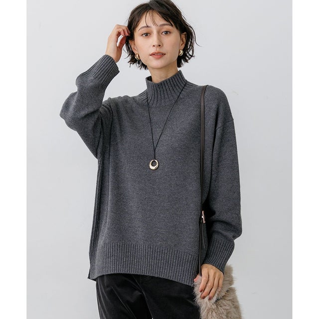 カシミヤブレンド ハイネック ニット （グレー系）