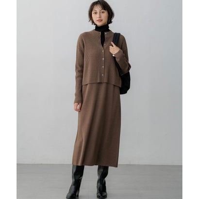 レイヤードニットツイン ワンピース （チャコール系）｜詳細画像