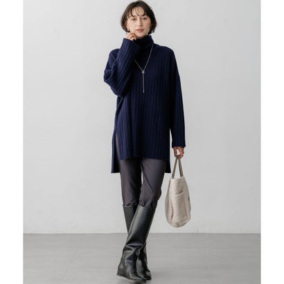 【SLOW/一部店舗限定】ウールベーシック ワイドリブ タートルネック ニット （ブラウン系）｜詳細画像