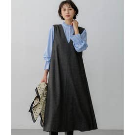 ウールMIXツイード Vネックワンピース （チャコール系）