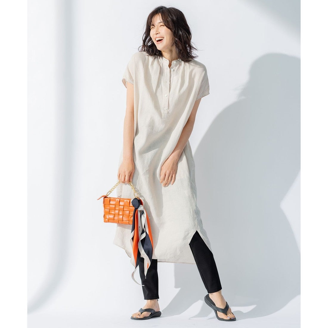 23区 LIBECO リベコ リネン シャツ ワンピ―ス 大きいサイズ 44