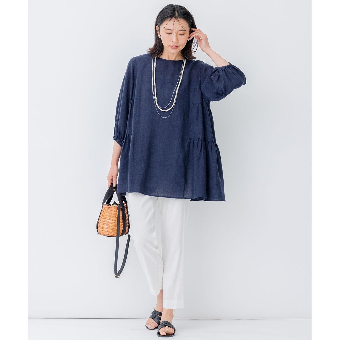 23区（大きいサイズ） 【洗える】LIBECO ティアード チュニック 