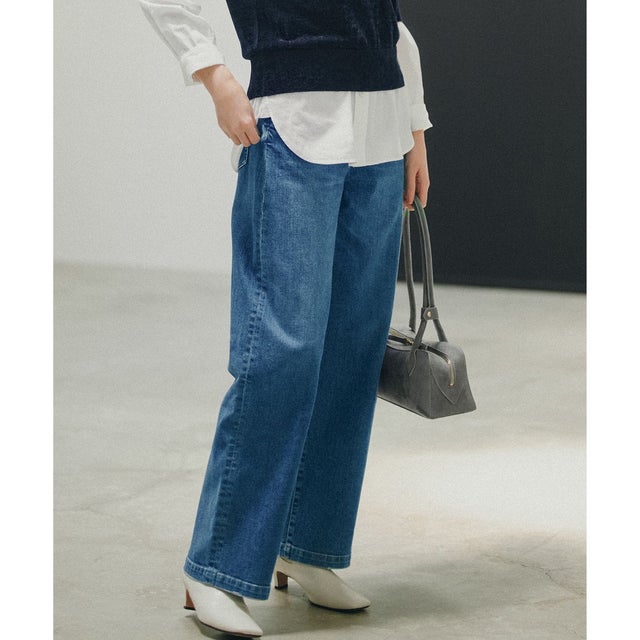 【洗える】23区DENIM ストレッチ ワイドパンツ （スカイブルー系）