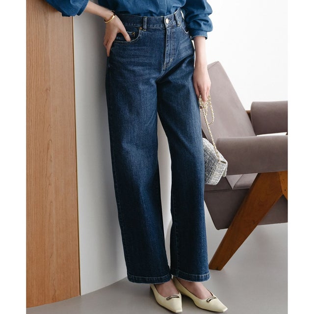【洗える】23区DENIM ストレッチ ワイドパンツ （ダルブルー系）