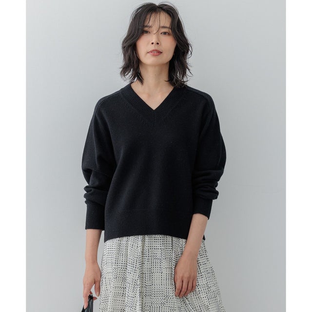 【一部先行予約/洗える】ウールカシミヤ Vネック ニット （ブラック系）