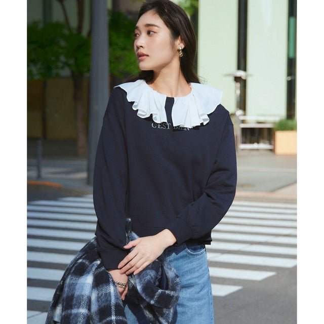 【一部店舗限定/洗える】クリアコットンテリー セットアップ ロゴ スウェット （ネイビー系）