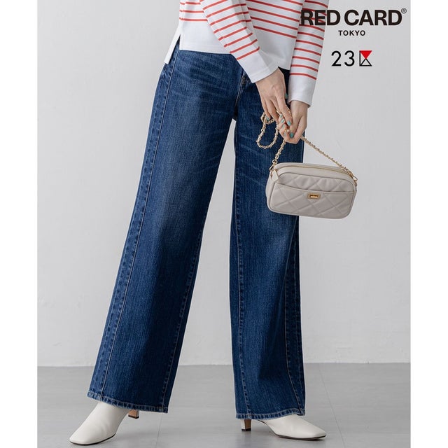 【RED CARD TOKYO×23区】デニム ライン ワイドパンツ （ミッドブルー系）