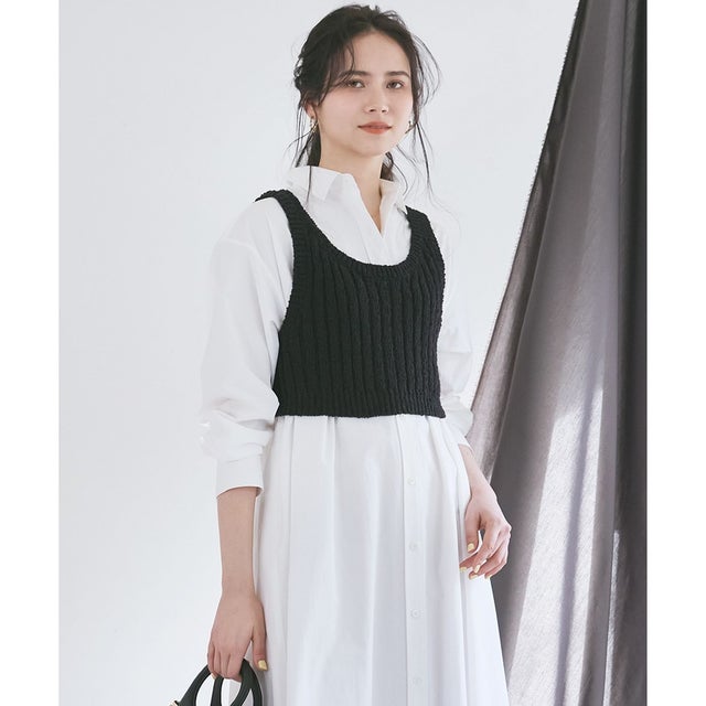 【SLOW/一部店舗限定】リボンヤーン ニット ビスチェ （ブラック系）