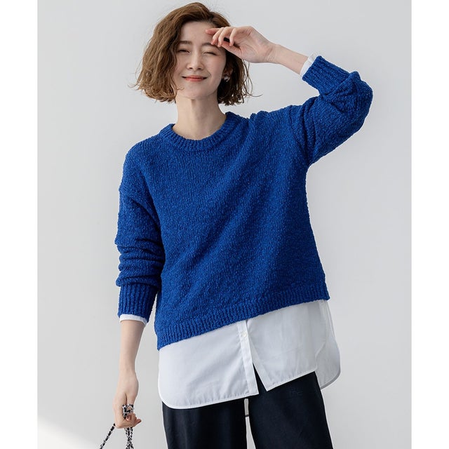 【SLOW/一部店舗限定】リボンヤーン クルーネック ニット （ブルー系）