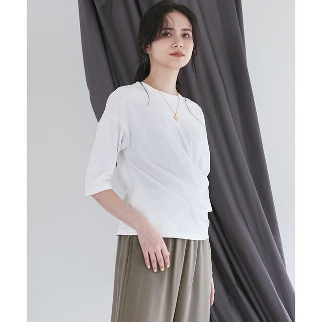 【SLOW/一部店舗限定】MVSコットン カシュクール 5分丈 Tシャツ （ホワイト系）