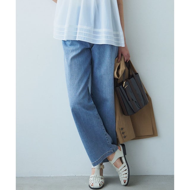 【Oggi6月号掲載/接触冷感/一部先行予約】23区DENIM サマー タック ワイド パンツ （スカイブルー系）