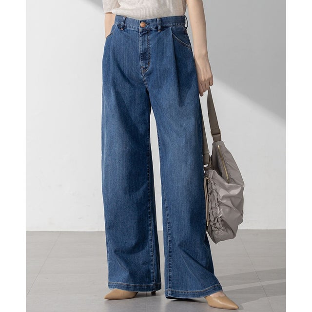 【Oggi6月号掲載/接触冷感/一部先行予約】23区DENIM サマー タック ワイド パンツ （ウォッシュドブルー系）