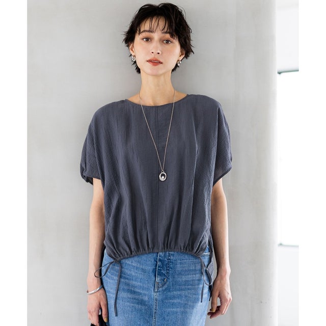 【SLOW/一部店舗限定】ナチュラルピケワッシャー ブラウス （ダルブルー系）