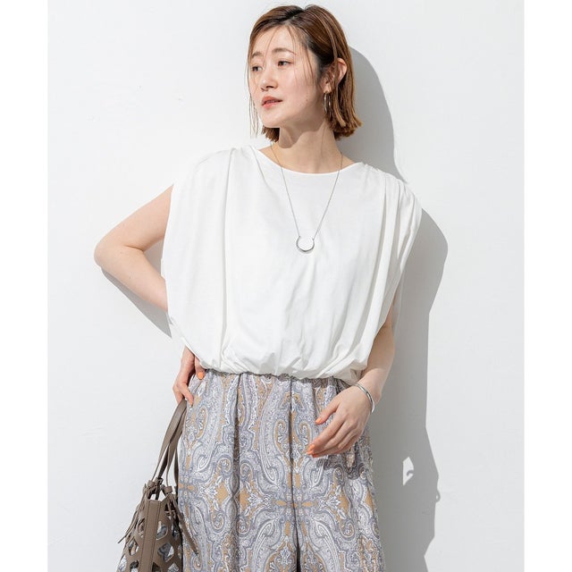 【SLOW/一部店舗限定】ファインゲージ ギャザー Tシャツ （ホワイト系）