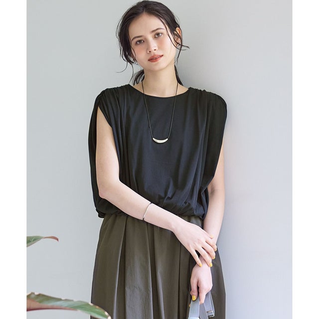 【SLOW/一部店舗限定】ファインゲージ ギャザー Tシャツ （ネイビー系）
