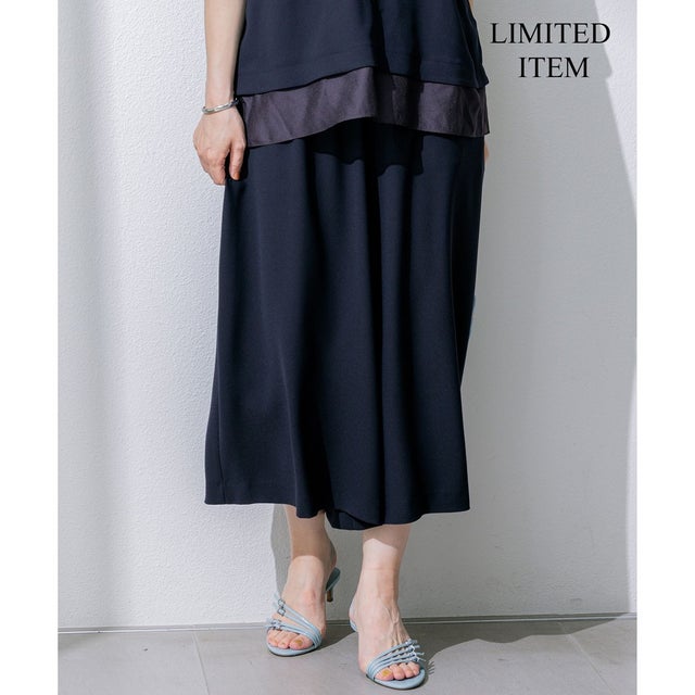 【Lサイズ限定/吸水速乾/UVケア/接触冷感/】ストレッチジョーゼット ガウチョパンツ （ネイビー系）