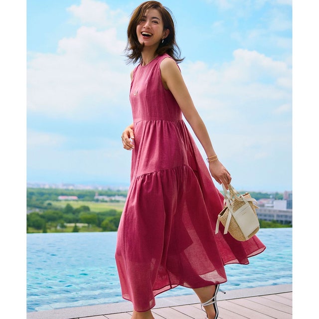 【店舗限定/接触冷感】ウォッシャブルラミータンブラー ノースリーブ ワンピース （ローズ系）