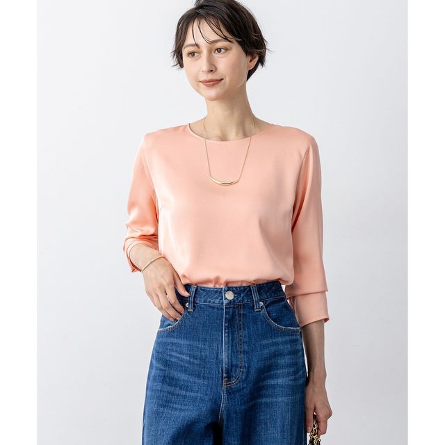 【一部先行予約/洗える】サテン ロングスリーブ Tシャツ （ライトオレンジ系）