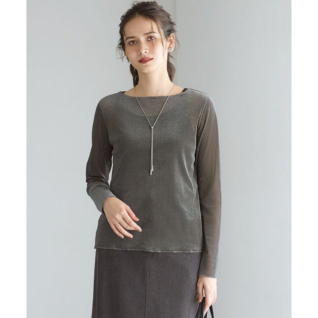 【SLOW/一部店舗限定】ブラッシュドチュール メッシュベロア カットソー （グレー系）