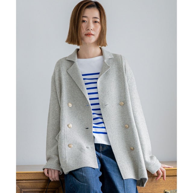 【見上愛さん着用/洗える】カシミヤブレンド ニット ジャケット （ライトグレー系）