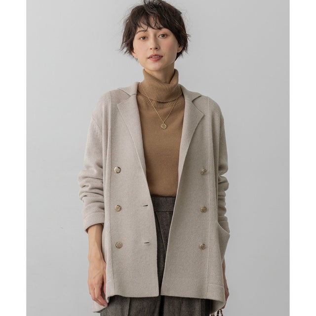 【見上愛さん着用/洗える】カシミヤブレンド ニット ジャケット （ベージュ系）