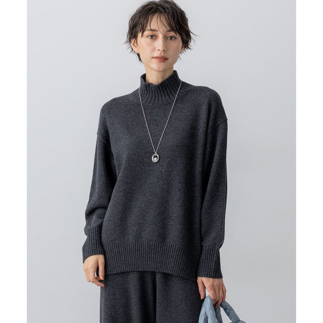 【洗える】カシミヤブレンド ハイネック ニット （グレー系）