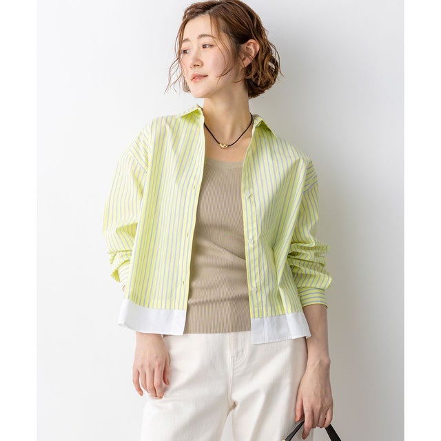CANCLINI レギュラーカラー ストライプ クロップドシャツ （イエロー×サックスストライプ）