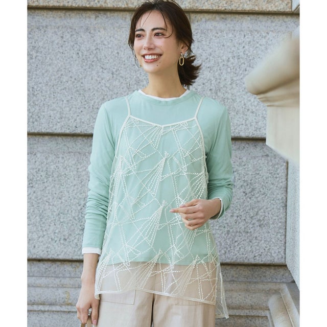 シアーフライス レイヤード ロンTEE （スモーキーグリーン系）
