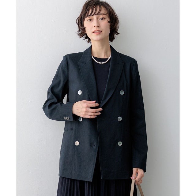 【CanCam掲載】リネンレーヨンストレッチ ダブルジャケット （ネイビー系）
