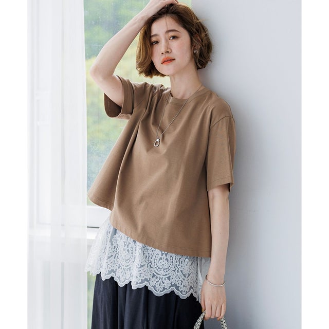 【一部先行予約】スビンギザコットン フレア Tシャツ （ブラウン系）
