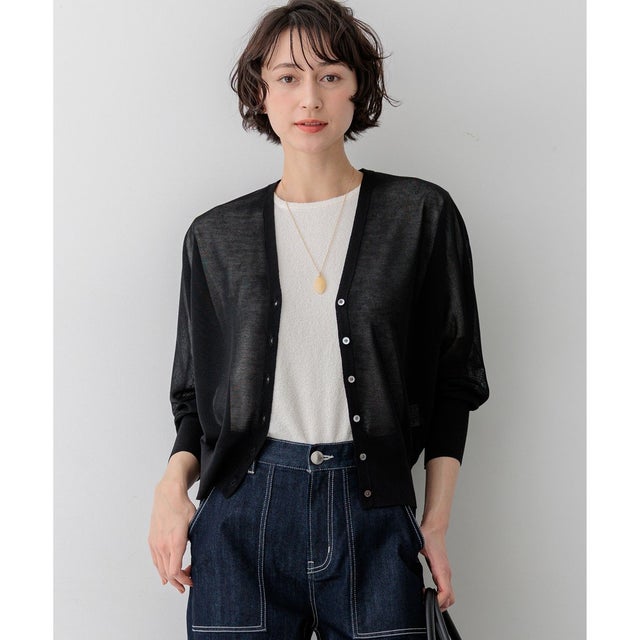 【WEB&一部店舗限定カラーあり】シャイニーシアー ドルマンスリーブ カーディガン （ブラック系）