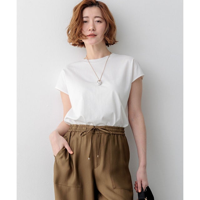 【WEB&一部店舗限定カラーあり】スビンハイツイスト フレンチスリーブ Tシャツ （ホワイト系）