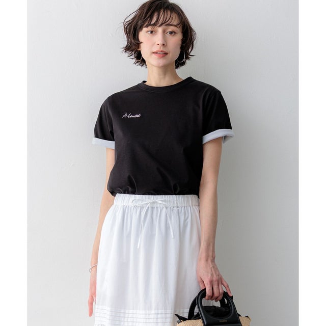 バック刺繍 メッセージロゴ Tシャツ （ブラック系）