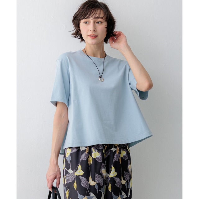 スビンギザコットン フレア Tシャツ （サックスブルー系）