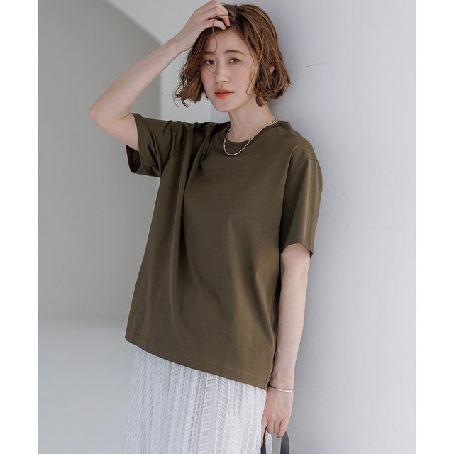 シルキータッチ ベーシック Tシャツ （カーキ系）